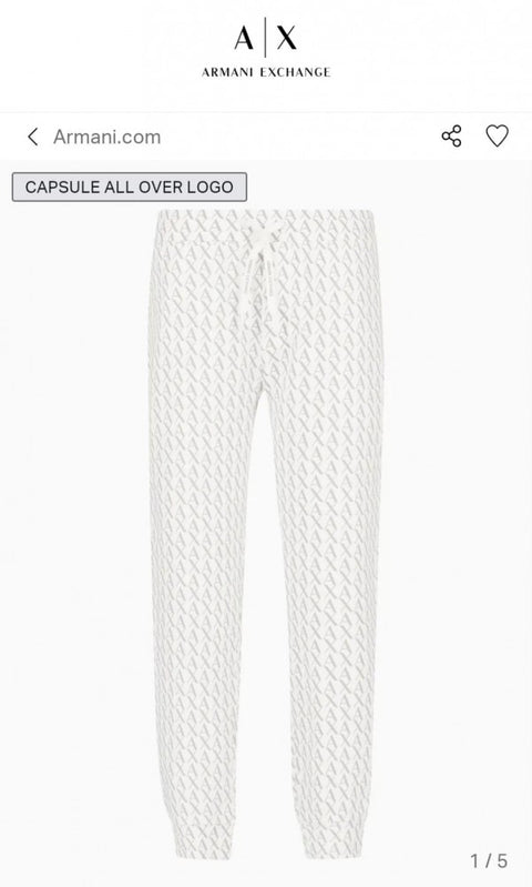 Armani Exchange Imported Monogram Print White Track Pant 1934