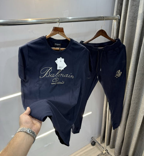 Balmain Paris Navy Blue Embroidery Logo Designer Imported Tracksuit