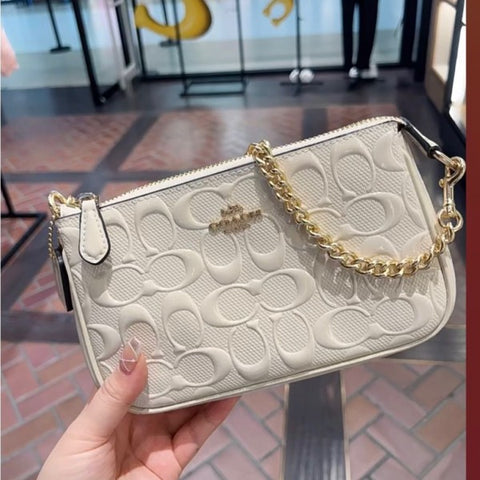 Coach Large Wristlet White Emboss with Original Box