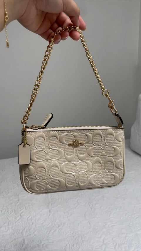 Coach Large Wristlet White Emboss with Original Box