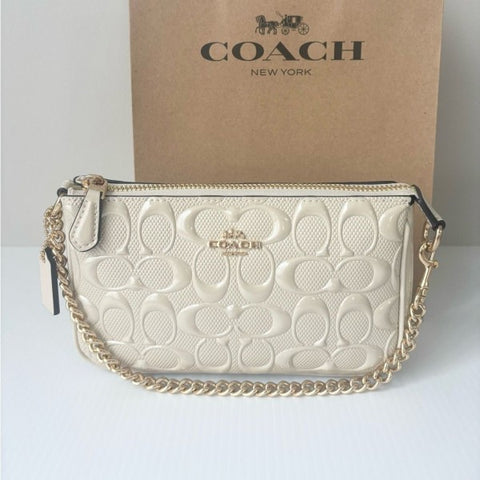 Coach Large Wristlet White Emboss with Original Box