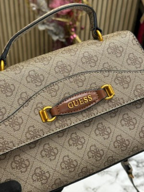 GUESS EMERA LOGO FLAP BAG PRINTED WITH BOX AND DUST BAG (KHAKI)