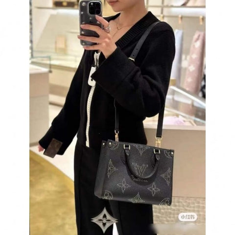 Louis Vuitton LV M46733 On the Go Premium Leather Tote Bag with OG Double Magnetic Box & Dust Bag (Black - 647)