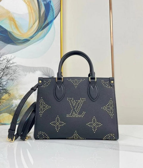 Louis Vuitton LV M46733 On the Go Premium Leather Tote Bag with OG Double Magnetic Box & Dust Bag (Black - 647)