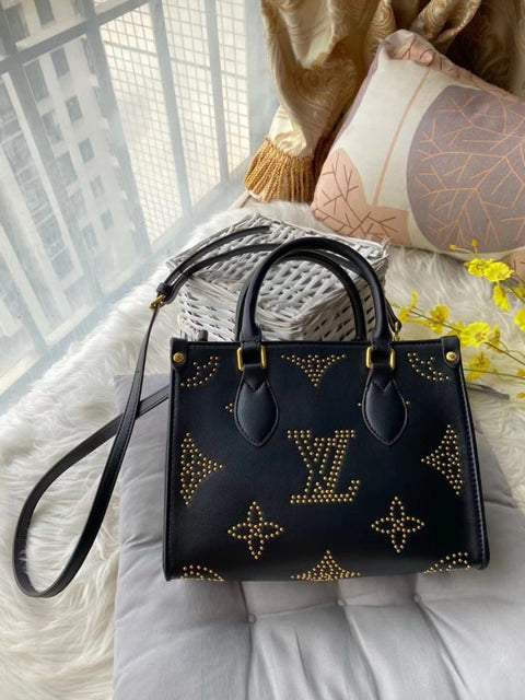 Louis Vuitton LV M46733 On the Go Premium Leather Tote Bag with OG Double Magnetic Box & Dust Bag (Black - 647)