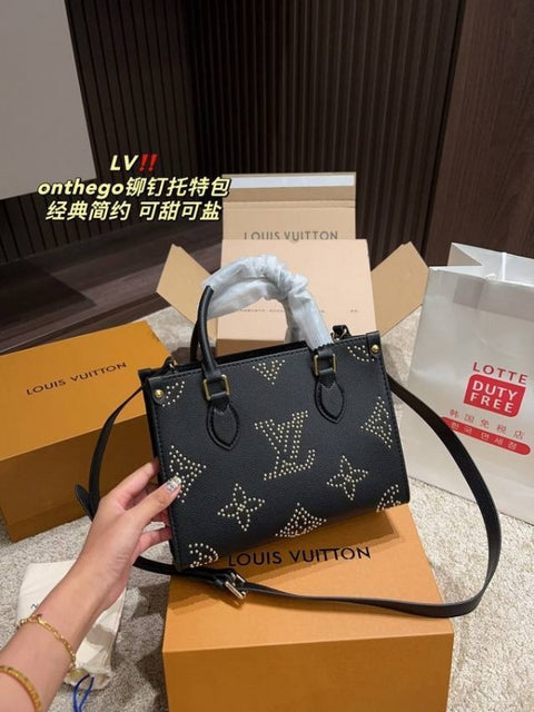 Louis Vuitton LV M46733 On the Go Premium Leather Tote Bag with OG Double Magnetic Box & Dust Bag (Black - 647)