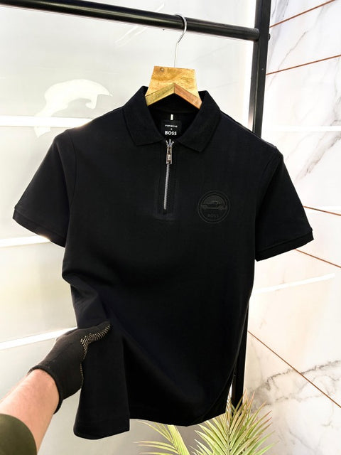 Boss x Porsche Zipper Navy Premium Collar Neck Polo T-shirt NAVY-S-2051