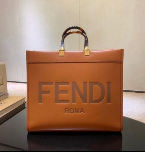 Fendi Roma Sunshine Tote Bag with Dust Bag & Shoulder Strap_(Brown-126) Handbags