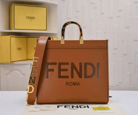 Fendi Roma Sunshine Tote Bag with Dust Bag & Shoulder Strap_(Brown-126) Handbags