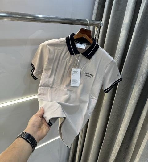 Calvin Klein Beige Logo Premium Polo T-Shirt