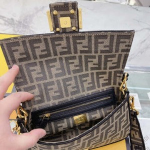 Fendi Baguette Jacquard FF fabric Bag Brown With box 679