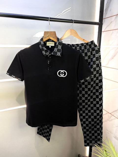 Gucci Black Monogram Print Premium Track Suit With Brand Carry Bag