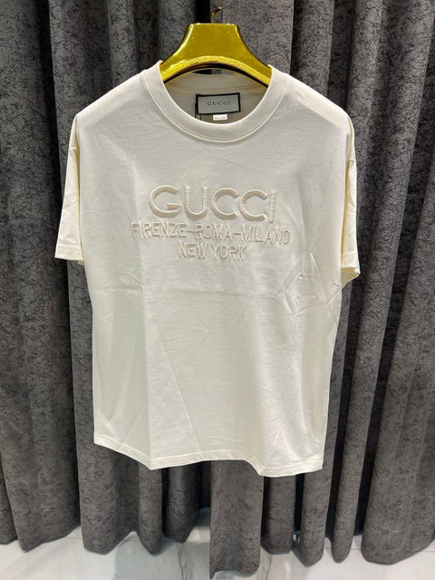 Gucci imported embroidery cream t-shirts