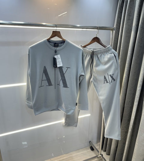 Armani Exchange Light Grey Logo Work Imported Oversized Tracksuit