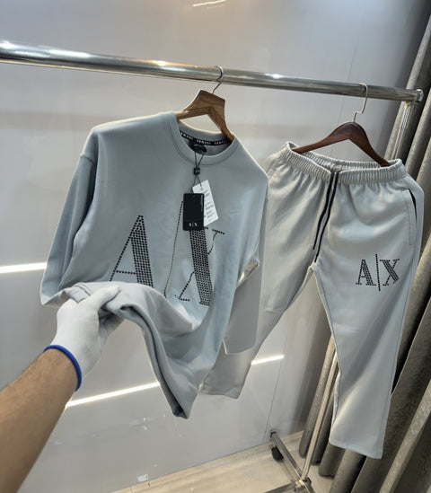 Armani Exchange Light Grey Logo Work Imported Oversized Tracksuit