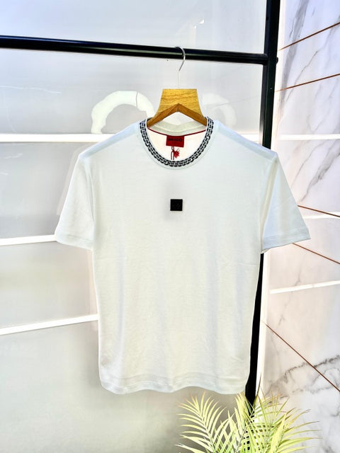 Hugo Boss Metal Logo White Printed Round Neck Premium T-shirt 1657