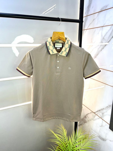 Gucci Brown Premium Collar Neck Polo T-shirts BRO-M-1843