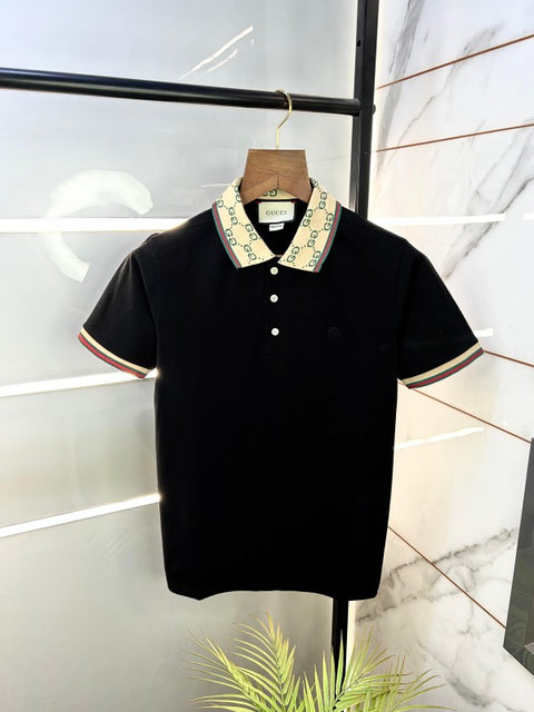 Gucci Black Premium Collar Neck Polo T-shirts BLK-M-1843