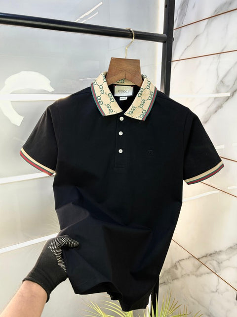 Gucci Black Premium Collar Neck Polo T-shirts BLK-M-1843