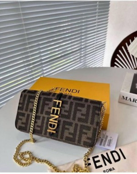 Fendi Baguette Jacquard FF fabric Bag Brown With box 1562